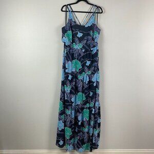 LOFT Floral Maxi Dress Size 16T 16 Tall Sleeveless Navy Blue Strappy